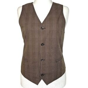 Utility Women Vtg Y2K Vest Skater Prep Plaid Skull Graphic Inside Pocket Brown M